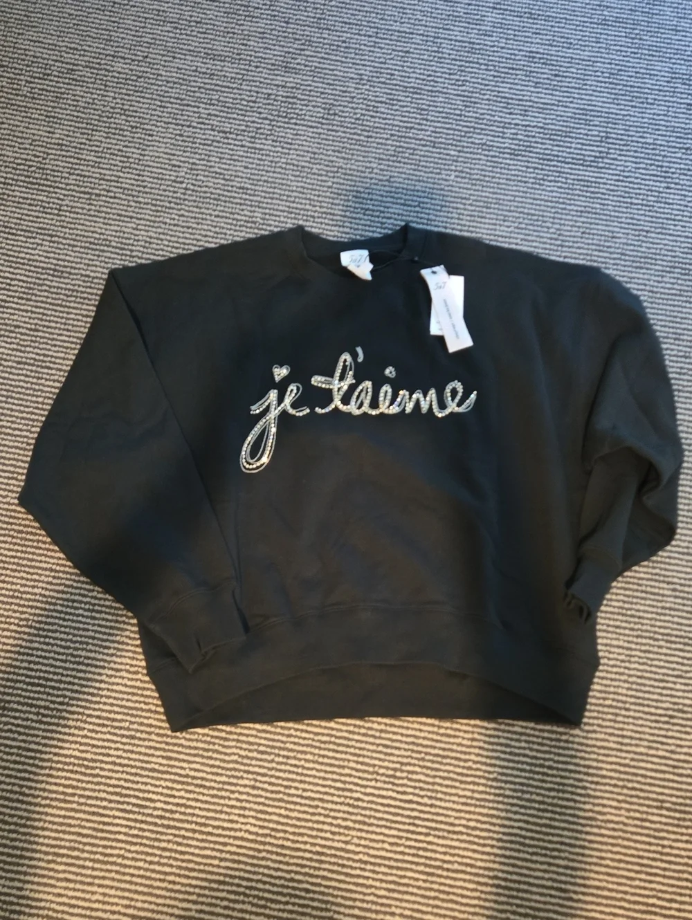 NWT Cinq A Sept Black 'je t'aime' Embellished Sweatshirt - Women